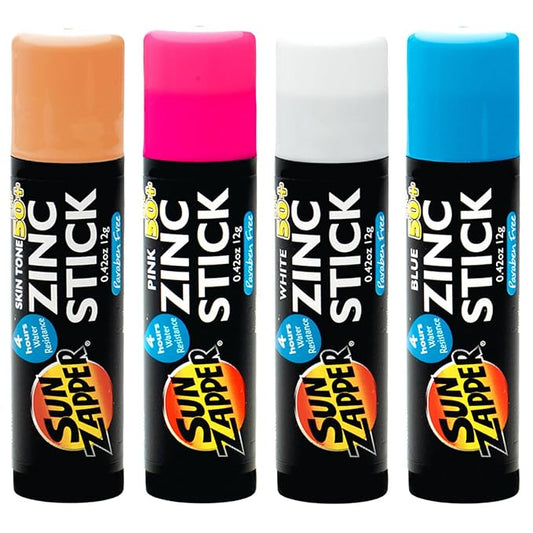 Sun Zapper Zinc Oxide Sunscreen Sticks – SPF 50+ Water Resistant – Beach Pack with 4 Colors (Light Skin Tone, Pink, White, Blue) – Broad Spectrum Sunblock for Face & Body – Made in Australia