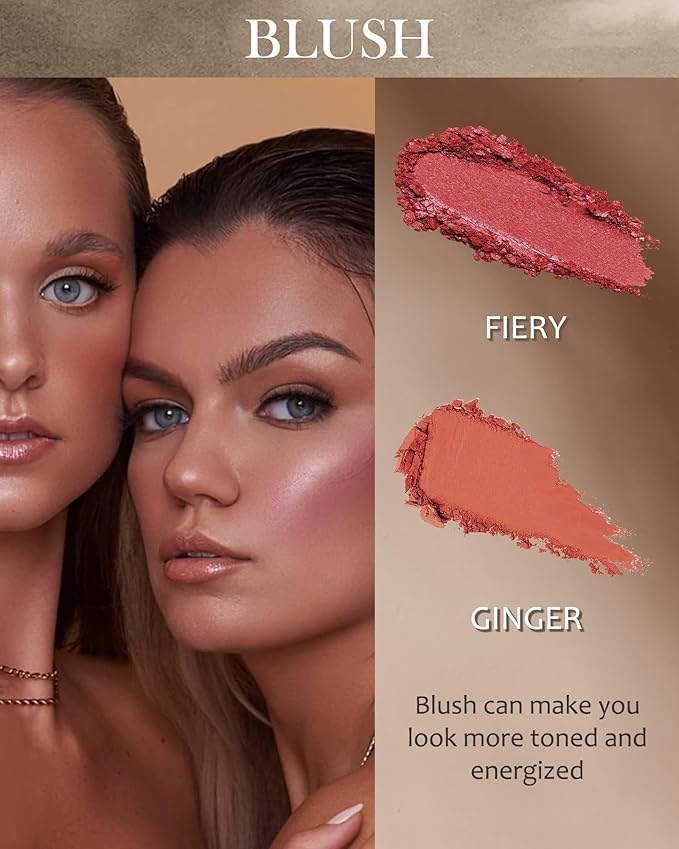 Matte Blush Powder Palette-2Colors Cruelty-Free Buildable Facial Cheek Blusher Pressed Powder Light Luxury Blush Contour Palette for Face,Longlasting Makeup Palette,Valentine's Day Gift for Women-04