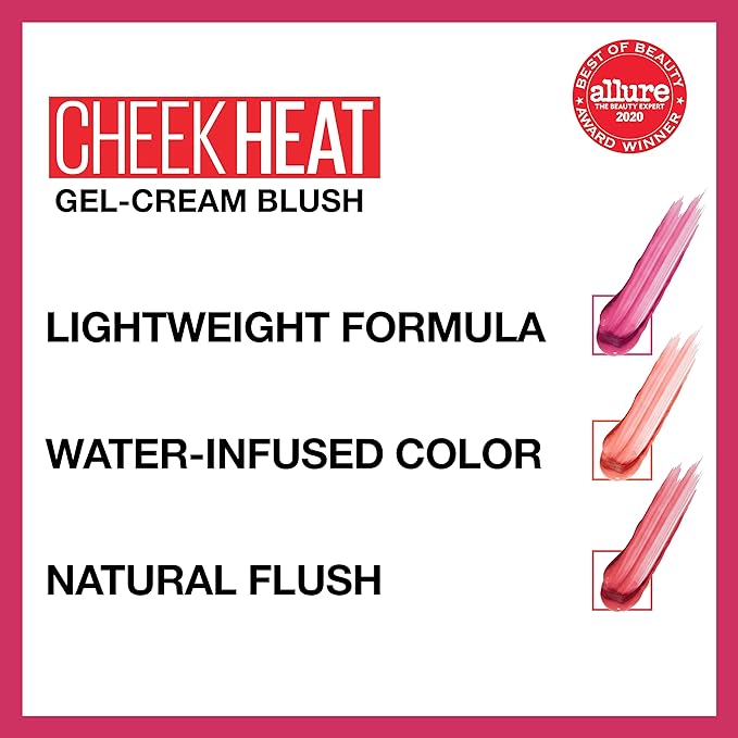 Maybelline Cheek Heat Gel-Cream Blush Makeup, lightweight, Breathable Feel, Sheer Flush Of Color, Natural-Looking, Dewy Finish, Oil-Free, Rose Flush, 1 Count