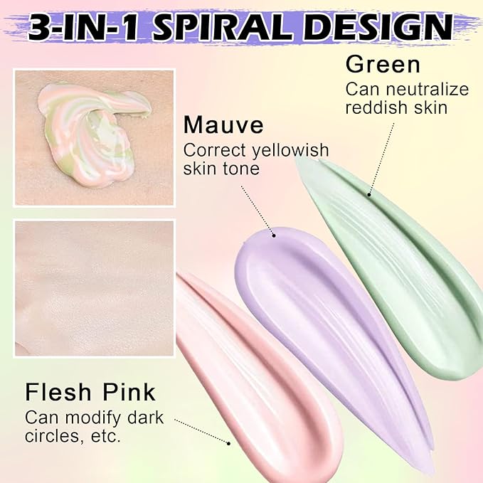 3 In 1 Color Corrector Makeup Primer Color Correcting Primer Cream Tinted Moisturizer Brightening Primer Facial Serum Isolation Cream Neutralizes Skin Tone for Face Before Makeup Base Cream