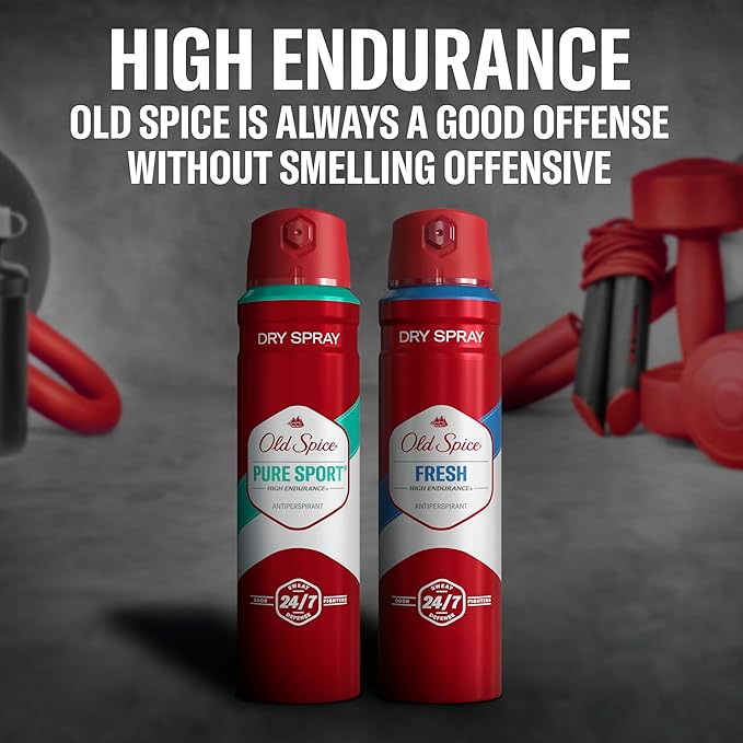 Old Spice Dry Spray Antiperspirant Deodorant for Men, High Endurance, 24/7 Sweat Defense & Odor Protection, 24/7 Freshness & Lasting Scent, Pure Sport Scent, 4.3 oz (Pack of 3)
