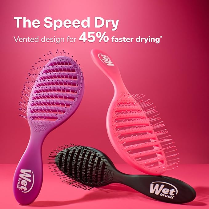 Wet Brush Speed Dry Hair Brush - Black - Vented Design and Ultra Soft HeatFlex Bristles Are Blow Dry Safe With Ergonomic Handle Manages Tangle and Uncontrollable Hair - Pain-Free (Pack of 2)
