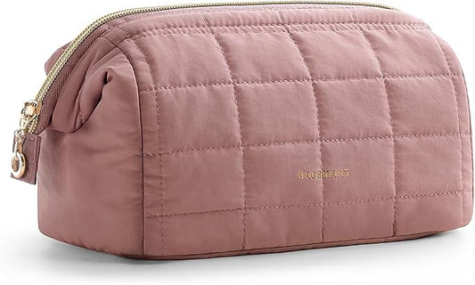 BAGSMART Makeup Bag Travel Toiletry Bag, Puffy Padded Make Up Bags for Women Makeup Organizer Case, Wide-open Pouch Purse Travel Essentials Toiletries Accessories Brushes, Dark Pink