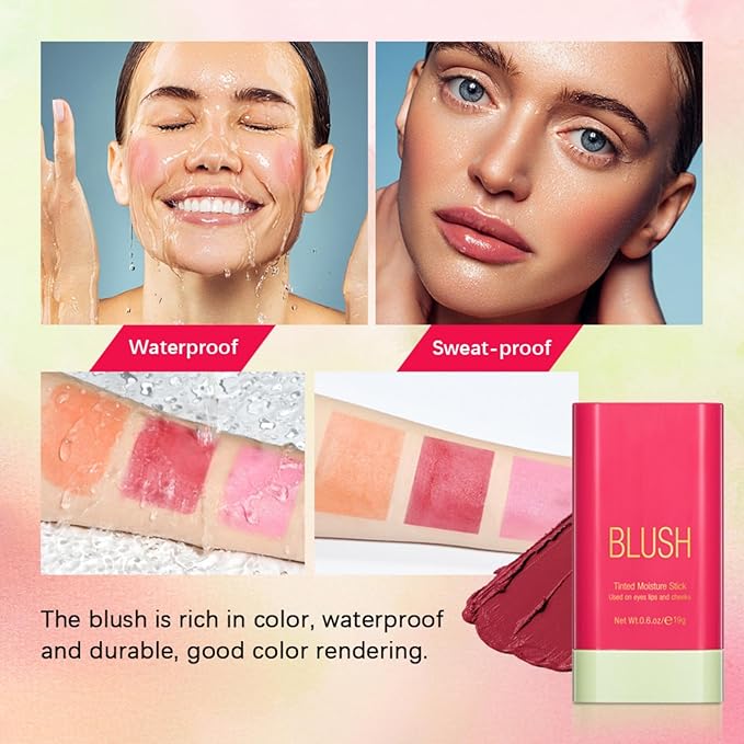 Blush Stick, Cream Blush Stick for Cheeks & Lips, Blendable Long-Lasting Multi-Use Contour Stick & Highlighter Makeup (#1 SHY PINK)
