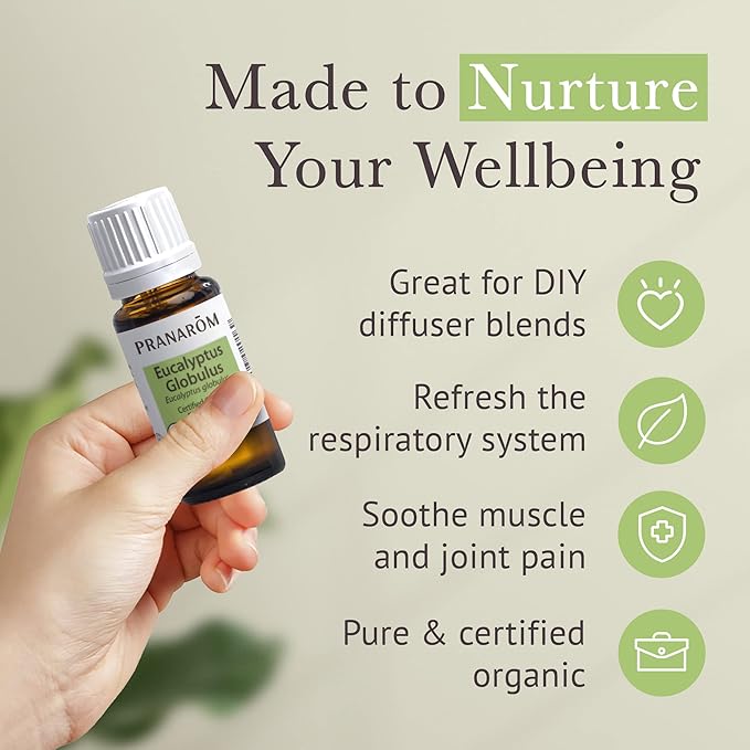Pranarom USDA Certified Organic Eucalyptus Globulus Essential Oil (30ml), 100% Pure Undiluted Therapeutic Grade from Portugal for Aromatherapy, Diffuser, Topical Care, Relaxation