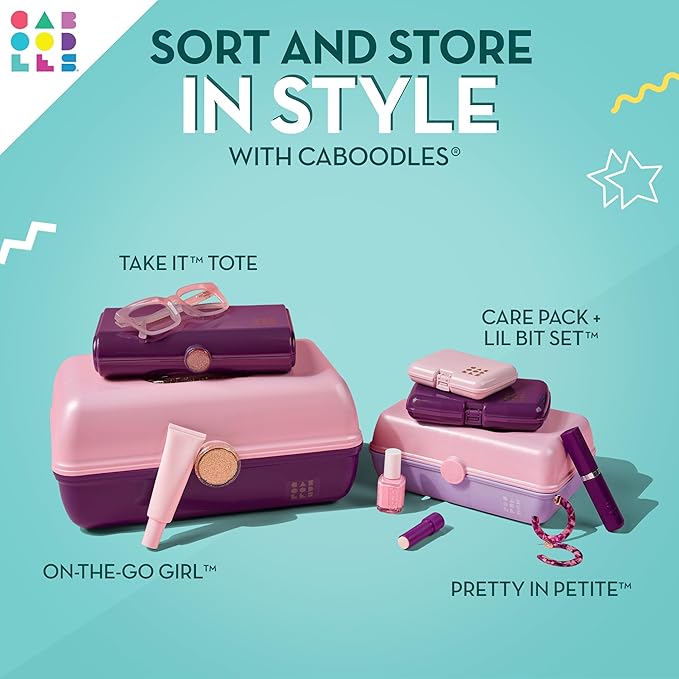 Caboodles Pretty in Petite Makeup Box, Hard Plastic Organizer Box, 2 Swivel Trays, Fashion Mirror, Secure Latch for Safe Travel
