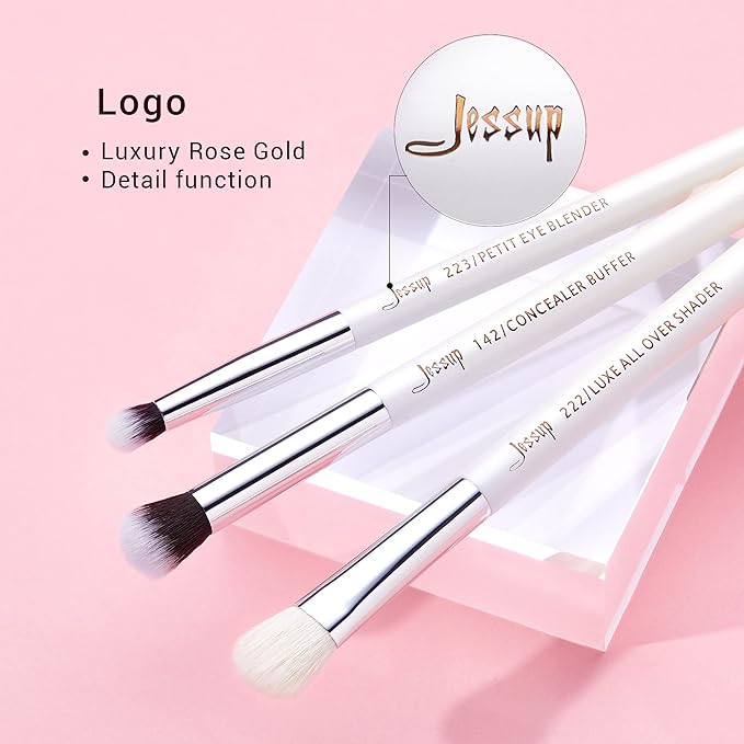 Jessup Small Eye Makeup Brush Set Professional 15pcs White/Silver Premium Natural-synthetic Eye Shadow Blending Concealer Eye & Brow Liner Brushes, T237