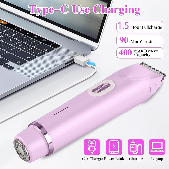 Glow Aura Womens Shaver, Bikini Trimmer for Women, Glow Aura Electric Razor, Comfort 2 in 1 Electric Lady Shaverr, Dual Head Groomer, Glowaura Womens Razor, GlowAura Bikini Shaver(Purple)