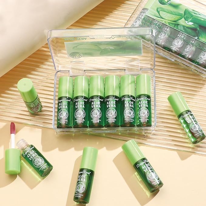 6Pcs Plumping Aloe Vera Lip Oil, Big Brush Lip