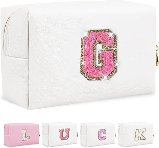 Initial letter patch makeup bag,