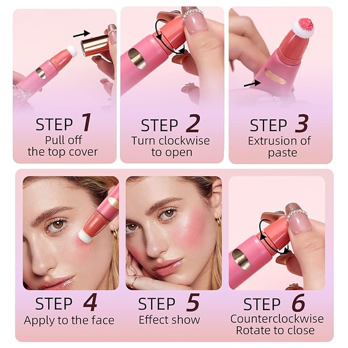 Liquid Blush Makeup Wand, Velvet Cream Blush Stick for Cheeks and Lips, Blush and Highlighter Stick, Easily Blendable, Long-Wearing, Smudge Proof