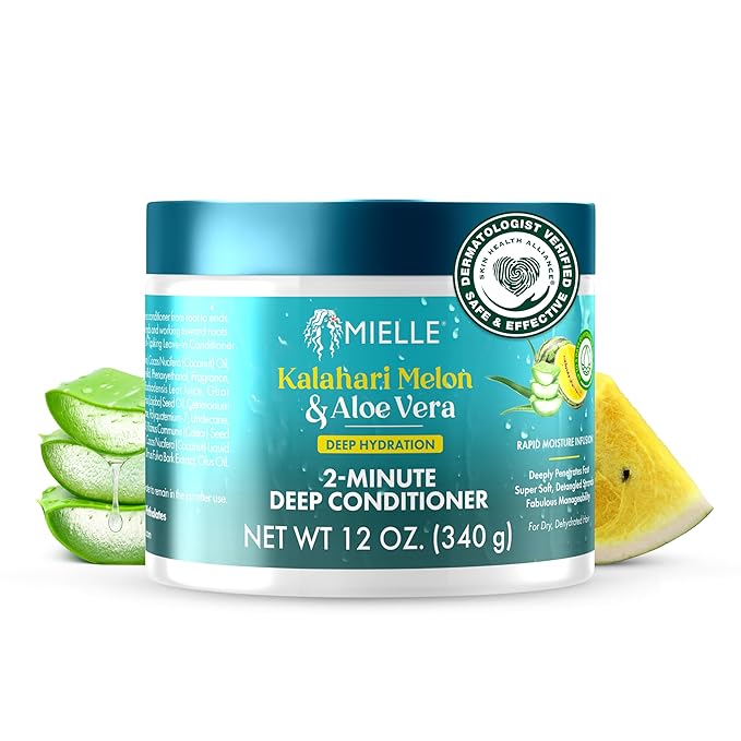 Mielle 2-Minute Deep Conditioner - Kalahari Melon & Aloe Vera Moisturizing Hair Conditioner for Dry, Curly and Textured Hair - Softening, Detangling & Fast-Acting Deep Conditioning Treatment (12 oz)