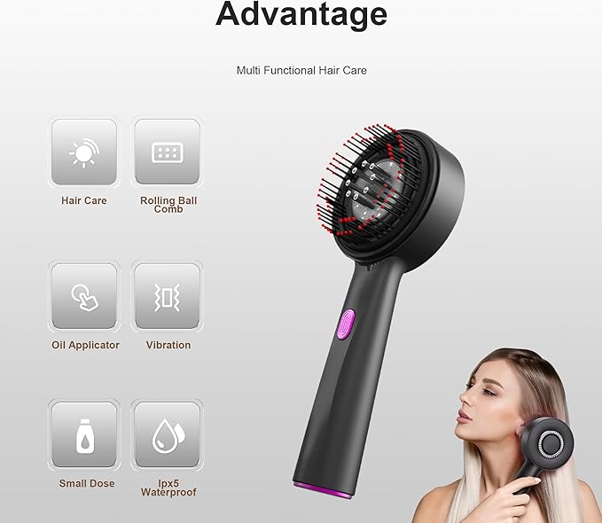 Red Light Dot Scalp Massager - 72-Point Vibration Comb for Hair Care, 3 in 1 Hair Oil Applicator,ipx7 Waterproof Scalp Oil Applicato,Rechargeable Home Use Device with Safety Indicator（Black）