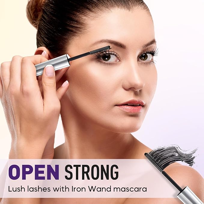 Iron Wand Mascara, 2025 New Metal Mascara Wand, 3D Washable Metal Mascaras, Waterproof & Smudge-Proof Long-Lasting Curling Eyelash Iron Mascaras with No Flaking (Black)
