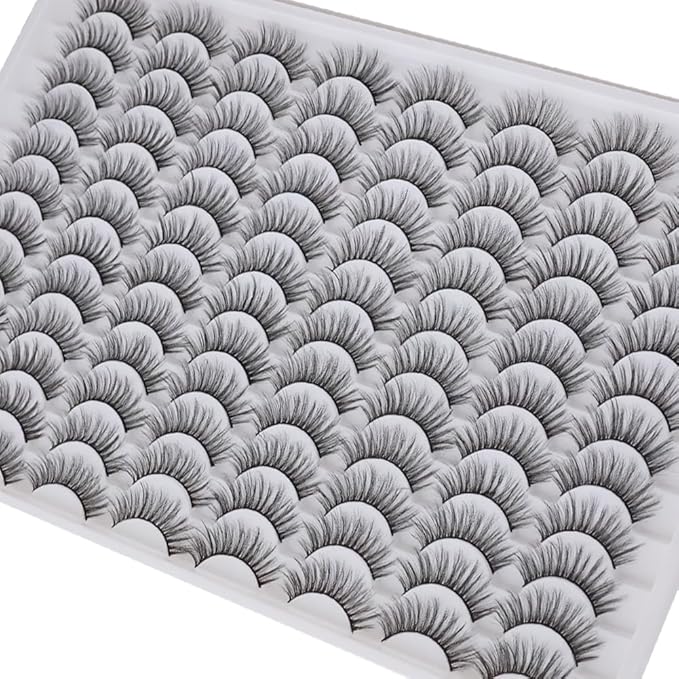 False Eyelashes 48 Pairs Faux Mink Lashes 14mm Wispy Lashes 3D Fluffy Cat Eye Lashes Pack Bulk Wholesale Strip Lashes(style 48-020)