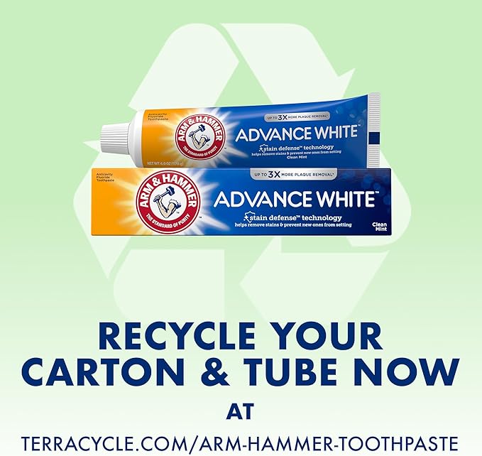 Arm & Hammer Advance White Toothpaste, Clean Mint Flavor, Stain Defense Technology, 6 Ounce (Pack of 4)
