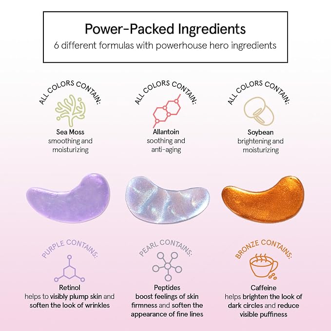 grace & stella Under Eye Mask Variety Pack - 18 Pairs of Under Eye Patches for Dark Circles - With 6 Colors (3 Pairs/Color) - Gel Masks Puffy Eyes for Women - Vegan Cruelty Free Bridesmaid Gifts