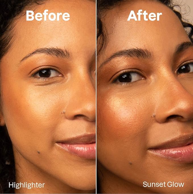 Bundle of ATTITUDE Oceanly Lightweight Highlighter Stick, Titanium Dioxide-Free, EWG Verified, Plastic-Free, Vegan Makeup, Sunset Glow, 0.3 Oz + Lightweight Bronzer Stick, Golden, 0.3 Oz