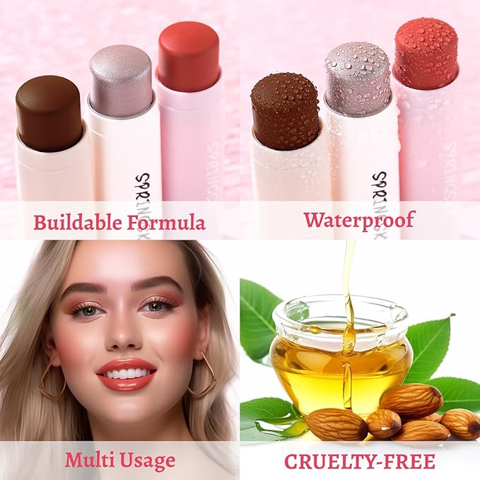 3Pcs Multi-Use Face Makeup Sticks Sets, Blendable Cream