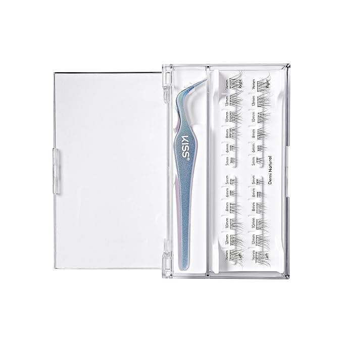 KISS imPRESS Falsies Long Lasting Self Adhesive Eyelashes, ‘Demi Natural’, 5 Day Extended Wear, 24 Natural Volume Lash Clusters (5,6,8,10,12, & 14mm), Precision Non-Stick Applicator
