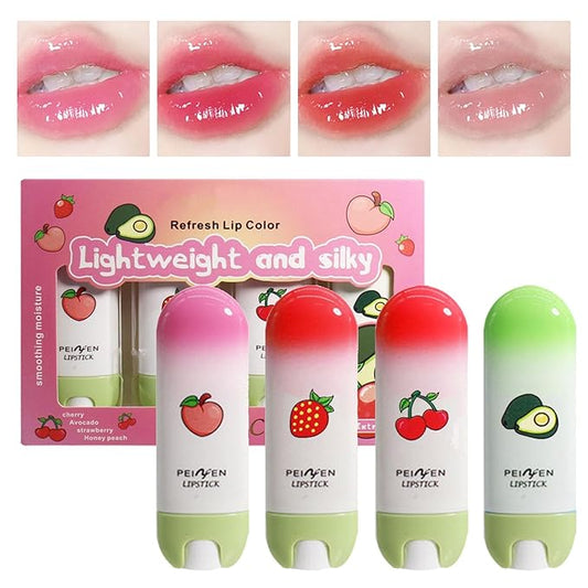 4pcs Tinted Lip Stain for Women, Jelly Lipstick Mirror Lip Gloss Hydrating Lipstick Long Lasting Moisturizing Lip Glaze,Non-sticky,Vivid Color Glossy Lip Makeup