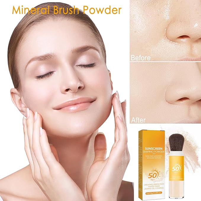 Mineral Sunscreen Setting Powder, Natural Translucent Mineral Brush Powder, SPF 50 PA++, Matte Makeup Setting Powder Long Lasting Oil Control Lightweight Breathable Face Powder for All Skin