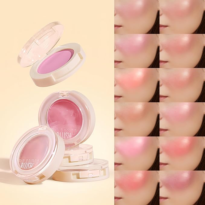 Shiny Blush 12 Color Cream High-Pigmented Buildable Face Blush Long-Lasting Natural Look Face Blush for Cheeks (Color 01)