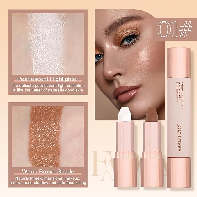 Contour Stick, Highlighter Makeup, 2 in 1 Cream Face (01#)