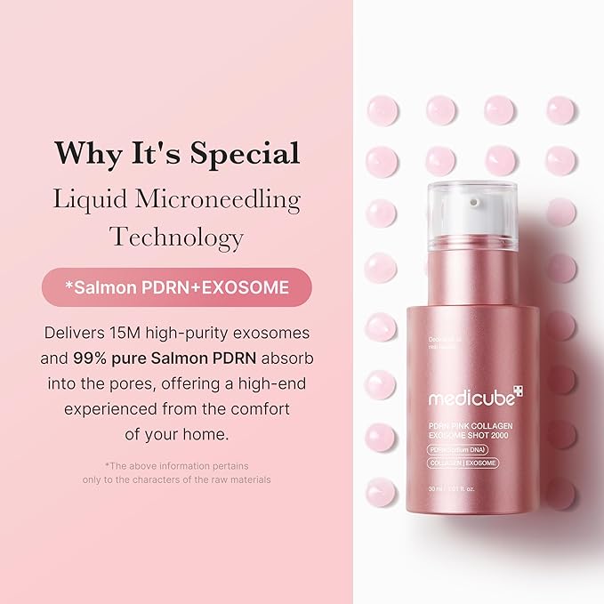 medicube PDRN Pink Collagen Exosome Shot Serum 2,000 PPM | Liquid Skin Booster | Exosome, Salmon DNA PDRN, Spicules | Uneven Skin Tone, Pore Care, Skin Texture | Korean Skin Care 1.01 fl.oz
