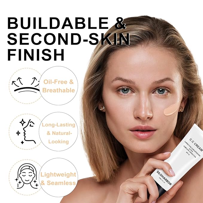 CC Cream, CC Cream Self Adjusting for Mature Skin, Color Corrector & Lightweight, Satin Skin, Suitable for All Skin Types, 1 Fl Oz (Natural)