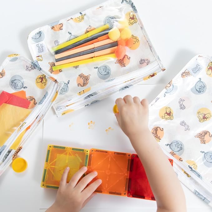 Bumkins Disney Travel Bag, Toiletry, TSA Approved Pouch, Zip Bag, Quart Size Airline Compliant, Clear-Sided, Baby, Diaper Bag Organization, Accessories, Packing, Set of 3 Sizes, Winnie the Pooh