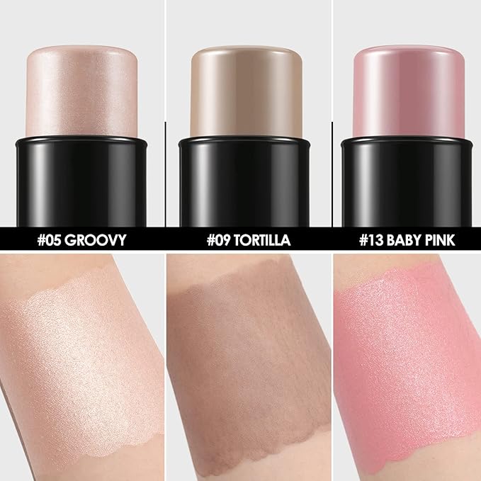 FOCALLURE 3 Pcs Cream Contour Sticks,Shades with Highlighter Finishing Makeup,FAIR