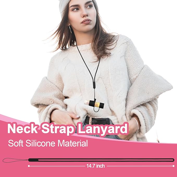 Desing Wish Silicone Lip Balm Holder with Cap Cover Portable Chapstick Holder Keychain Sleeve Lip Balm Key Chain with Key Ring and Neck Strap Lanyard - Black