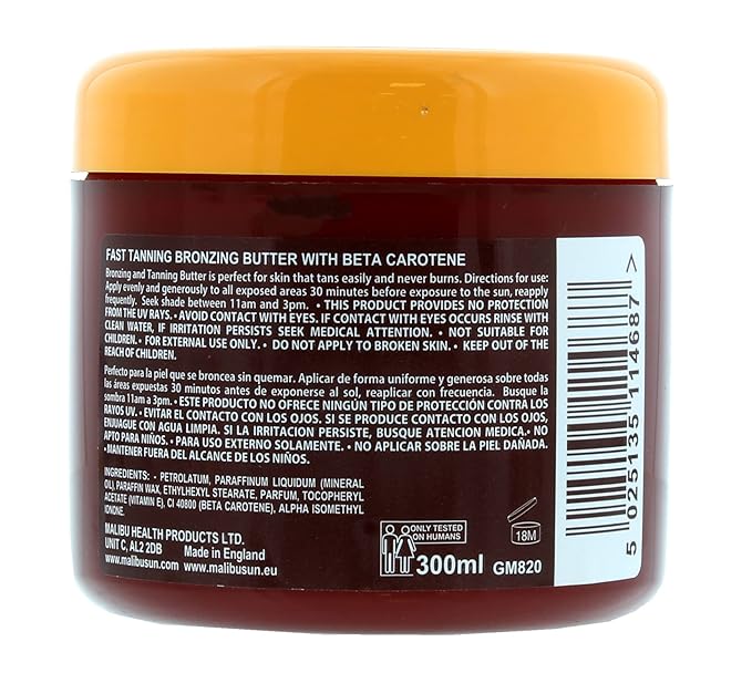 Malibu Sun Bronzing Fast Tanning Body Butter with Beta Carotene, Tropical Coconut Fragrance, 300ml
