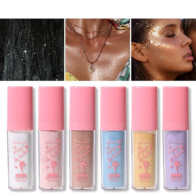 MAEPEOR Highlighter Powder Stick 6 Colors Shimmer Not-sticky Brighten Highlighter Powder Stick Natural Sparkle Glitter Highlighter Makeup Cosmetic for Lip Face Body Makeup (03 Golden Brown)