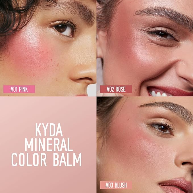 KYDA 3 Colors Mineral Color Balm, Buildable Shimmer Color for Lips and Cheeks, Broad spectrum SPF 35, Natural Shimmer Finish, Lightweight Blendable Creamy, Multiuse Blush Stick, Set A