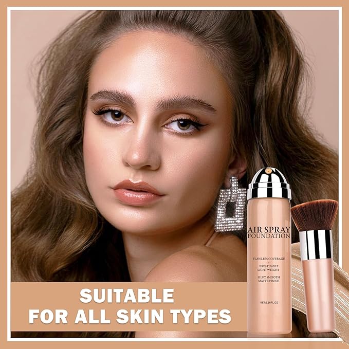 NVLEPTAP Airbrush Foundation Makeup Spray Silky Lightweight Full Coverage Foundation Face Air Cushion Foundation Set with Soft Makeup Brush - 02 Beige