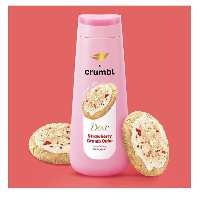 Dove Moisturizing Strawberry Crumb Cake Body Wash & Scrub Combo, 20oz Wash + 15oz Scrub, Limited Edition, Paraben & Sulfate Free, For Body, Improves Skin Texture, Moisturizes
