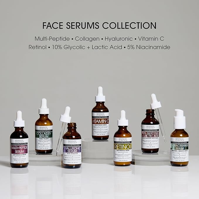 Advanced Clinicals Hyaluronic Acid Moisturizer Face Serum + Collagen Peptide Facial Serum Skin Care Set | Hydrating Serums For Diminishing Appearance Of Wrinkles, Dry Skin, Fine Lines, Set Of 2