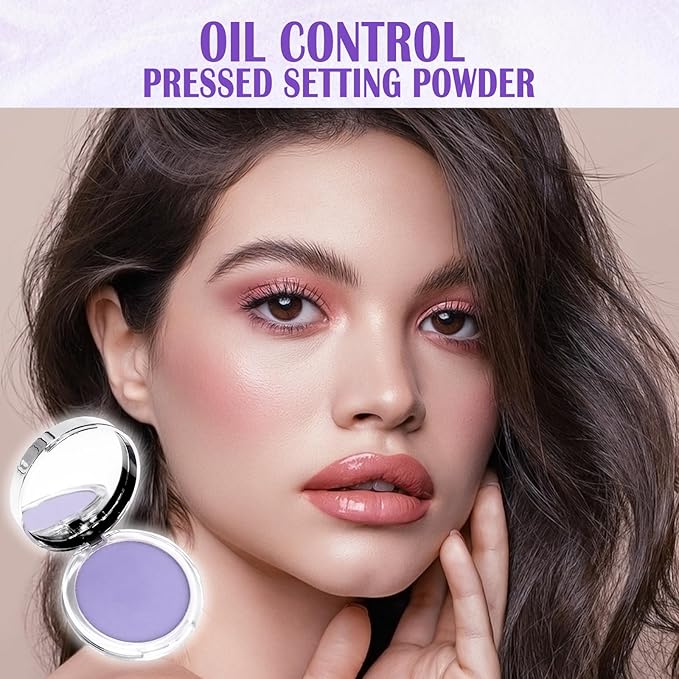 Oil Control Pressed Setting Powder, Lavender Matte Powder Soft Jelly Texture Powder-free Face Powder, Long-Lasting Waterproof Pressed Powder Makeup, Flawless Lightweight Face Cosmetics