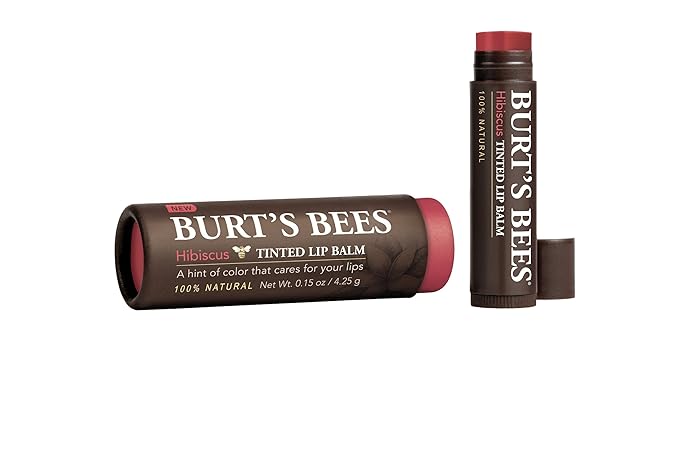 Burt's Bees 100% Natural Tinted Lip Balm, Hibiscus with Shea Butter & Botanical Waxes – 1 Tube