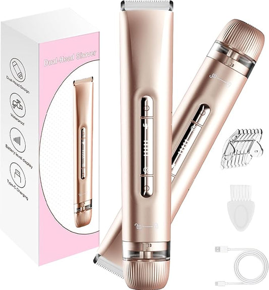 2 in 1 Electric Bikini Trimmer for Women, Dual Head Painless Razor Shaver,Wet & Dry Use Body Hair Trimmer and Facial Hair Remover for Underarm Leg Arm Body Face