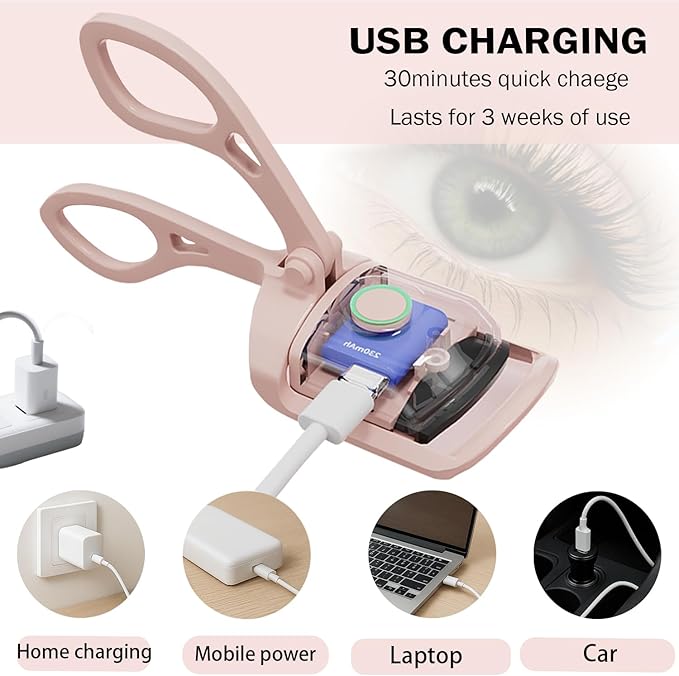 Heated Eyelash Curler, Rechargeable Electric Eyelash Curler, 3-Level Temperature Control, 24 Hour Long Lasting Curl, Suitable for All Beauty Enthusiasts