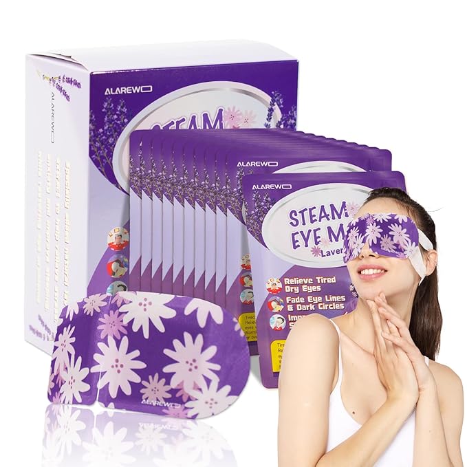 Steam Eye Mask Self Heating Moist Eye Compress Disposable SPA Warm Eye Mask 10 Packs for Dry Eyes, Eye Fatigue, Stress Relief, Soothing Headache Travel Trouble Sleeping(Lavender)