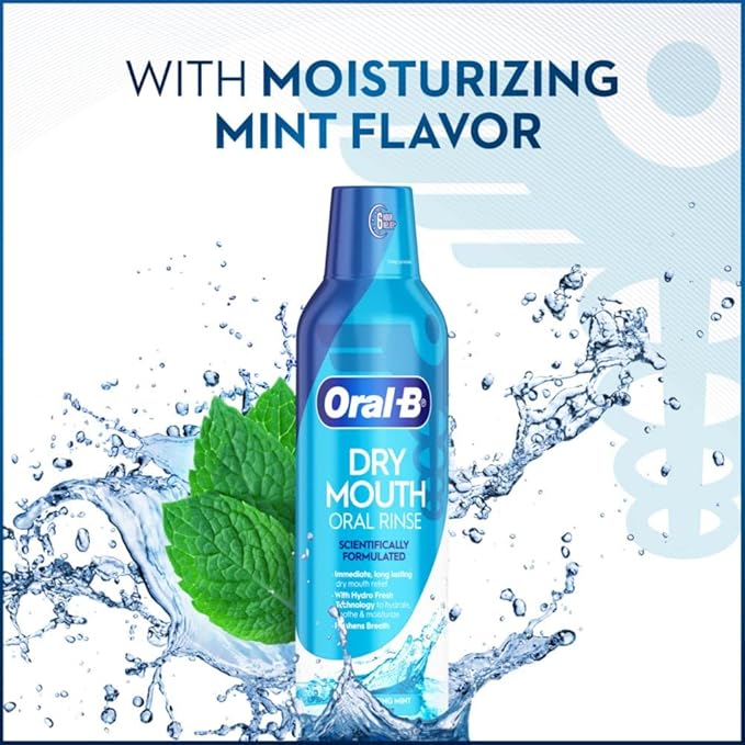 Oral-B Dry Mouth Oral Rinse Mouthwash, Moisturizing Mint, 16 Fl Oz