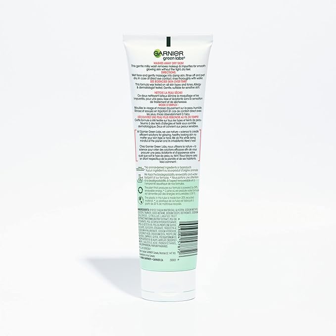 Garnier SkinActive Green Labs Hyalu-Melon Smoothing Milky Washable Cleanser with Hyaluronic Acid + Watermelon for Dehydrated Skin, Fine Lines, (Packaging May Vary), 4.4 FL Oz