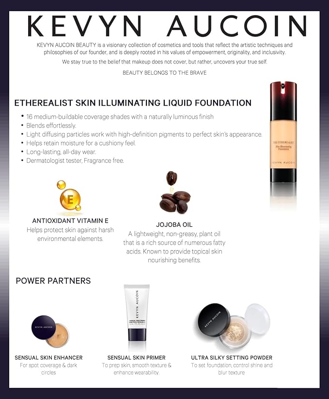 Kevyn Aucoin The Etherealist Skin Illuminating Foundation, EF 12 (Deep) shade: Comfortable, shine-free, smooth, moisturize. Medium to full coverage. Makeup artist go to. Even, bright & natural look.