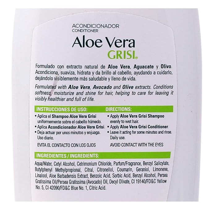 Grisi Aloe Vera Conditioner, Moisturizing Hair Product with Aloe Extract, Paraben-Free, 2-Pack for Soft and Shiny Hair, 13.5 FL Oz each