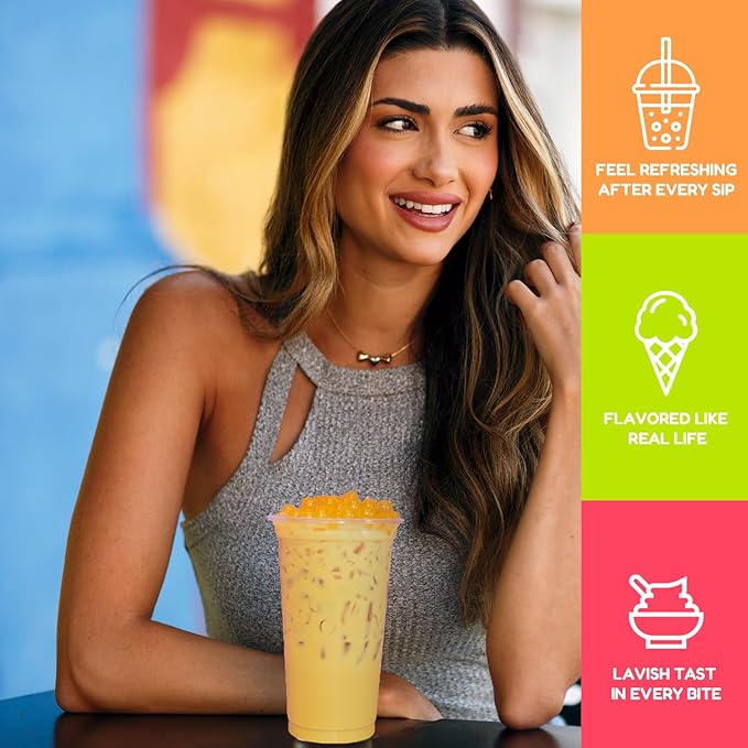 Fanale Mango Popping Boba Pearls, Vegan, Non GMO, Gluten Free, Fat Free, Perfect for Bubble Tea, Smoothies, Ice Cream, Desserts, and Beverages 1lb x 12.