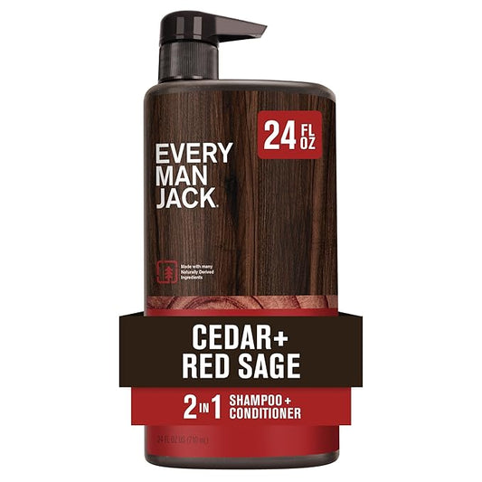 Every Man Jack 2-in-1 Daily Shampoo + Conditioner - Cedar and Red Sage | Nourishing For All Hair Types, Naturally Derived, Cruelty-Free Shampoo and Conditioner Set for Men | 24oz -1 Bottle